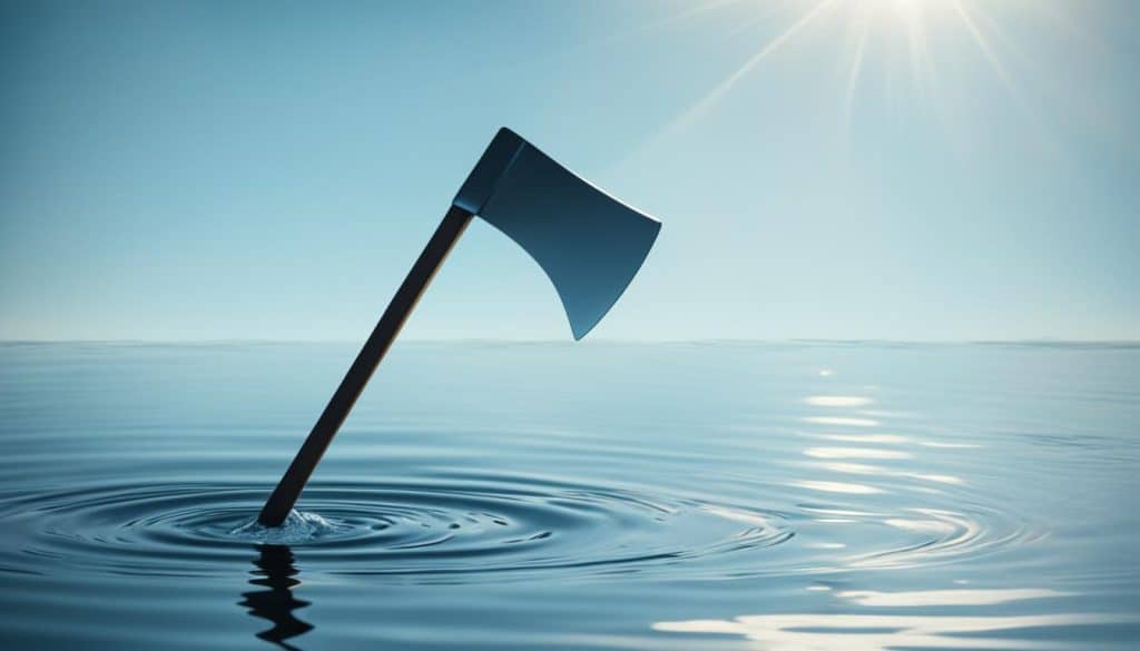 Iron axe head floating in water