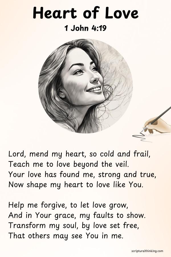 This poem is a prayer asking God to transform your heart, making it capable of loving others as He loves you.