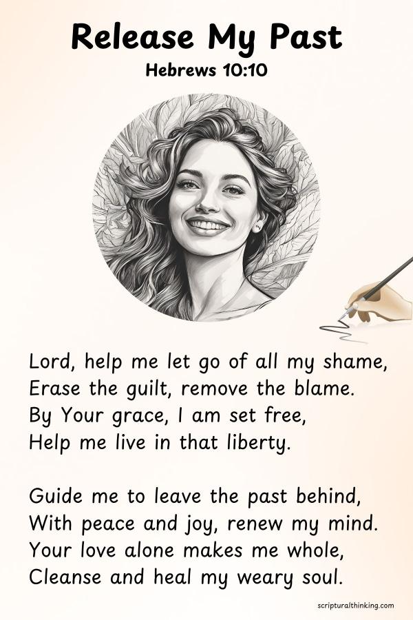 This poem is a personal prayer, asking God to help release the burdens of yesterday to embrace the wholeness He offers today.