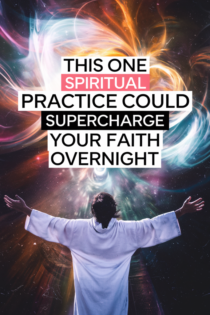 Person with outstretched arms, surrounded by a vibrant swirl of light and colors representing spiritual power