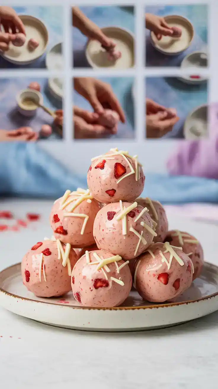 White Chocolate Strawberry Shortcake Protein Balls