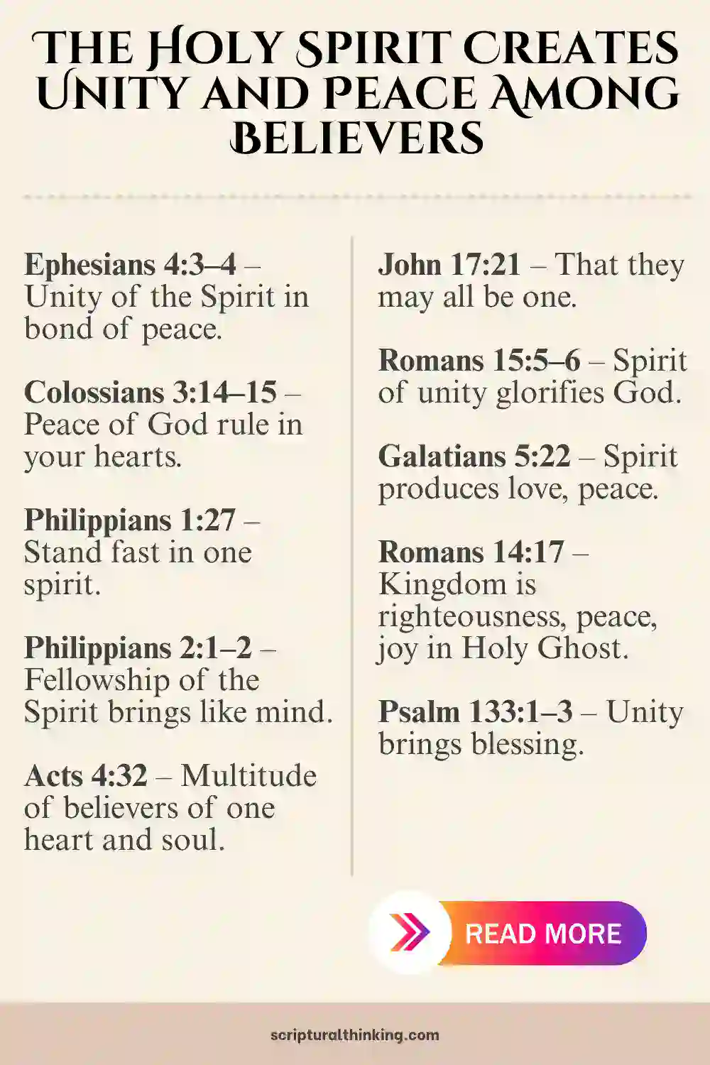The Holy Spirit Creates Unity and Peace Among Believers